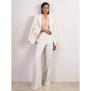 REISS Lily Twill Button-Tab Flared Trousers
